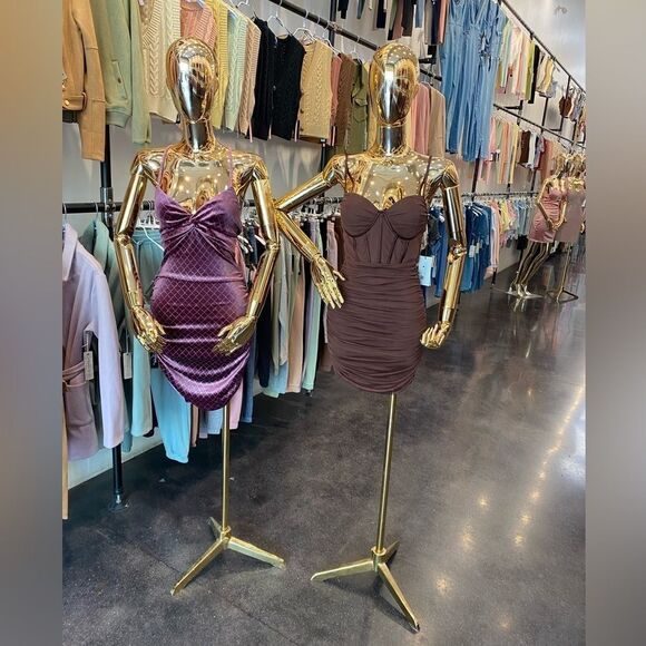 IRIS mini dress light brown  with spaghetti straps top corset type ruched New - Picture 2 of 10